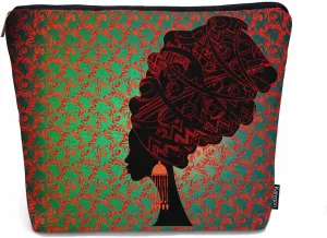 Women Cosmetic Bag African Woman, Sexy African Woman Ethnic Turban Red Cute Makeup Bag For Purse Cosmetic Travel Bag For Toiletries Makeup Storage Bag Flax Skincare Bag Make Up Pouch Bags