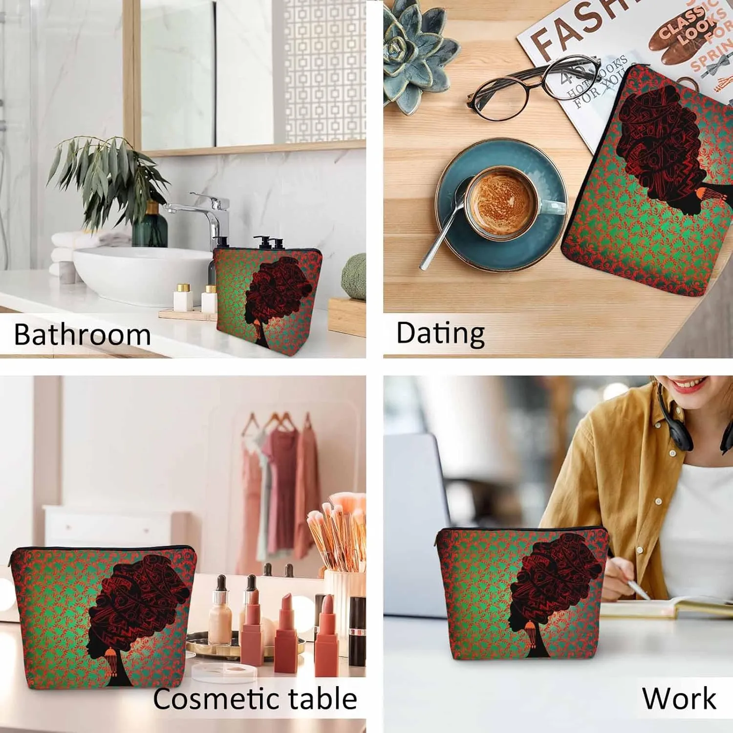 Women Cosmetic Bag African Woman, Sexy African Woman Ethnic Turban Red Cute Makeup Bag For Purse Cosmetic Travel Bag For Toiletries Makeup Storage Bag Flax Skincare Bag Make Up Pouch Bags