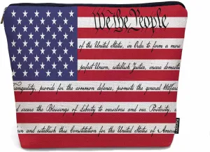 Women Cosmetic Bag American Flag, We The People American Flag USA Flag Cute Makeup Bag For Purse Cosmetic Travel Bag For Toiletries Makeup Storage Bag Flax Skincare Bag Make Up Pouch Bags