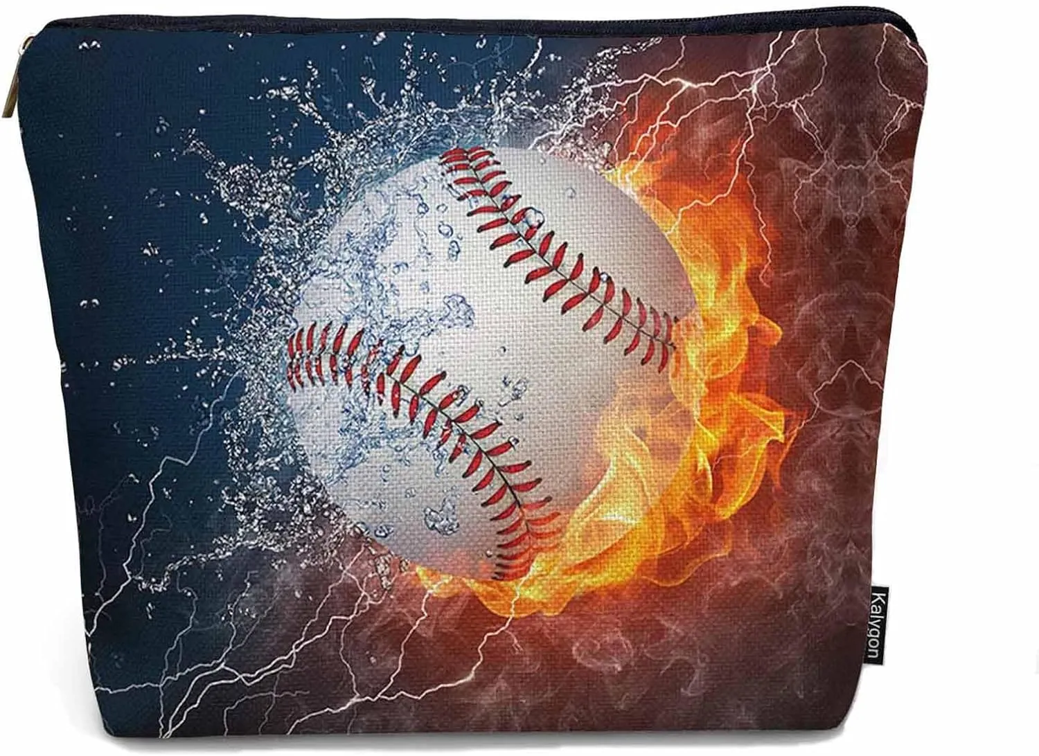 Women Cosmetic Bag Baseball, Sport Baseball Ball In Fire And Water Cute Makeup Bag For Purse Cosmetic Travel Bag For Toiletries Makeup Storage Bag Flax Skincare Bag Make Up Pouch Bags