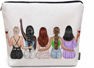 Women Cosmetic Bag Best Friends, Pretty Women Soul Sisters Cute Makeup Bag For Purse Cosmetic Travel Bag For Toiletries Makeup Storage Bag Flax Skincare Bag Make Up Pouch Bags
