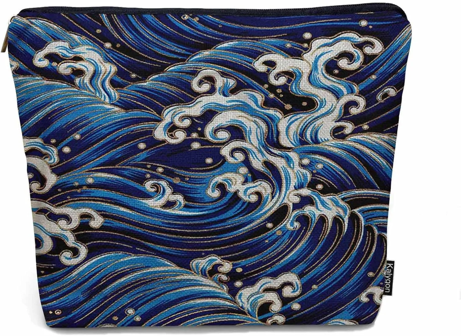 Women Cosmetic Bag Japanese Waves, Traditional Ocean Wave Blue Cute Makeup Bag For Purse Cosmetic Travel Bag For Toiletries Makeup Storage Bag Flax Skincare Bag Make Up Pouch Bags