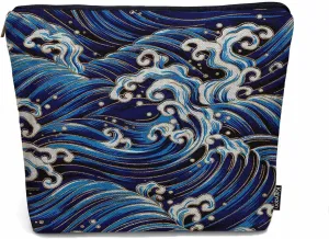 Women Cosmetic Bag Japanese Waves, Traditional Ocean Wave Blue Cute Makeup Bag For Purse Cosmetic Travel Bag For Toiletries Makeup Storage Bag Flax Skincare Bag Make Up Pouch Bags
