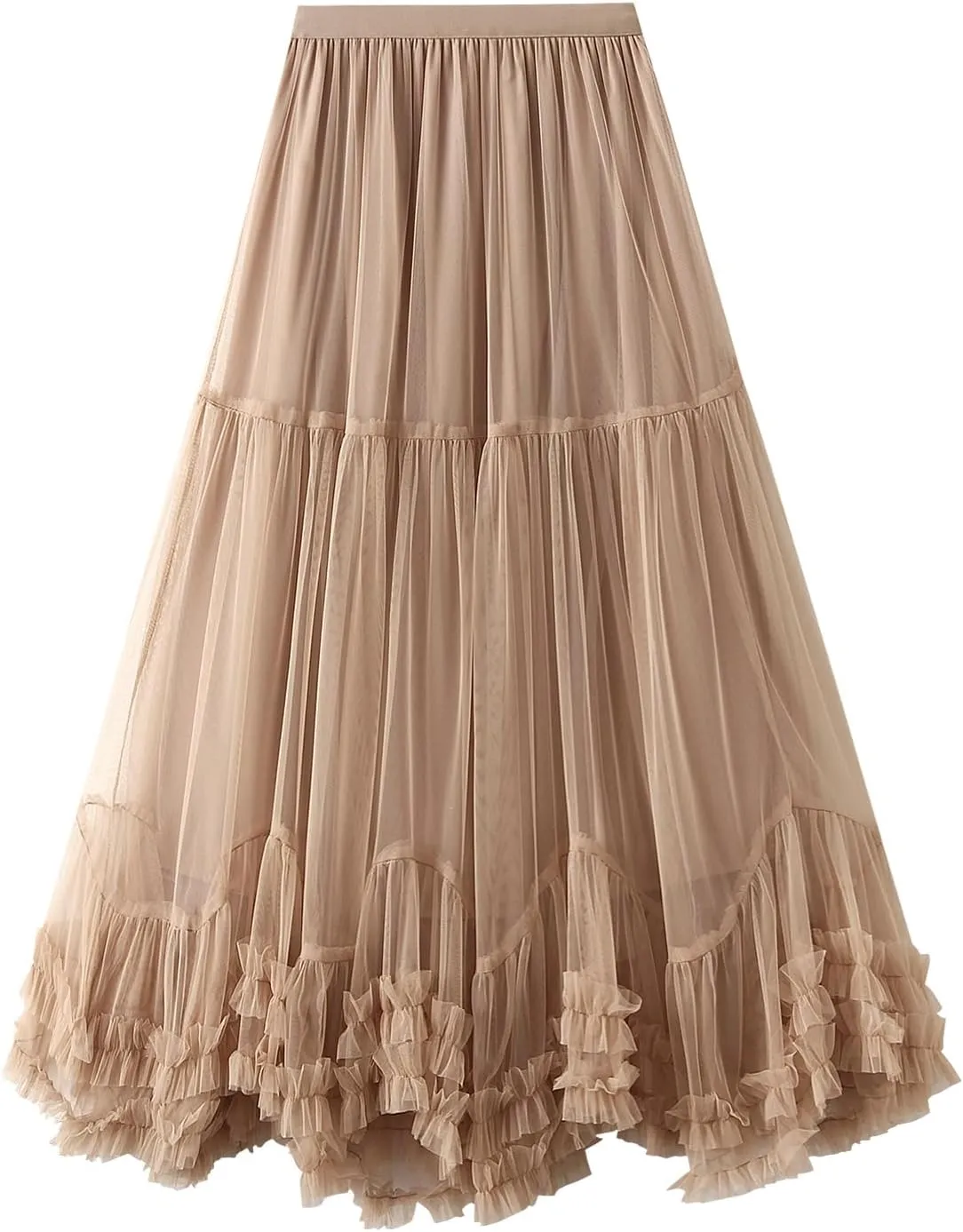 Women Fairy Tulle Midi Skirt High Waist Pleated Mesh Skirt Wedding Party Club Beach Long Tulle Tutu Skirts