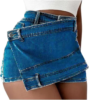 Women High Waisted Jeans Pencil Bodycon Short Cargo Denim Skirt Fashion Y2K Teen Girls Stretch Button A-Line Mini Skirt
