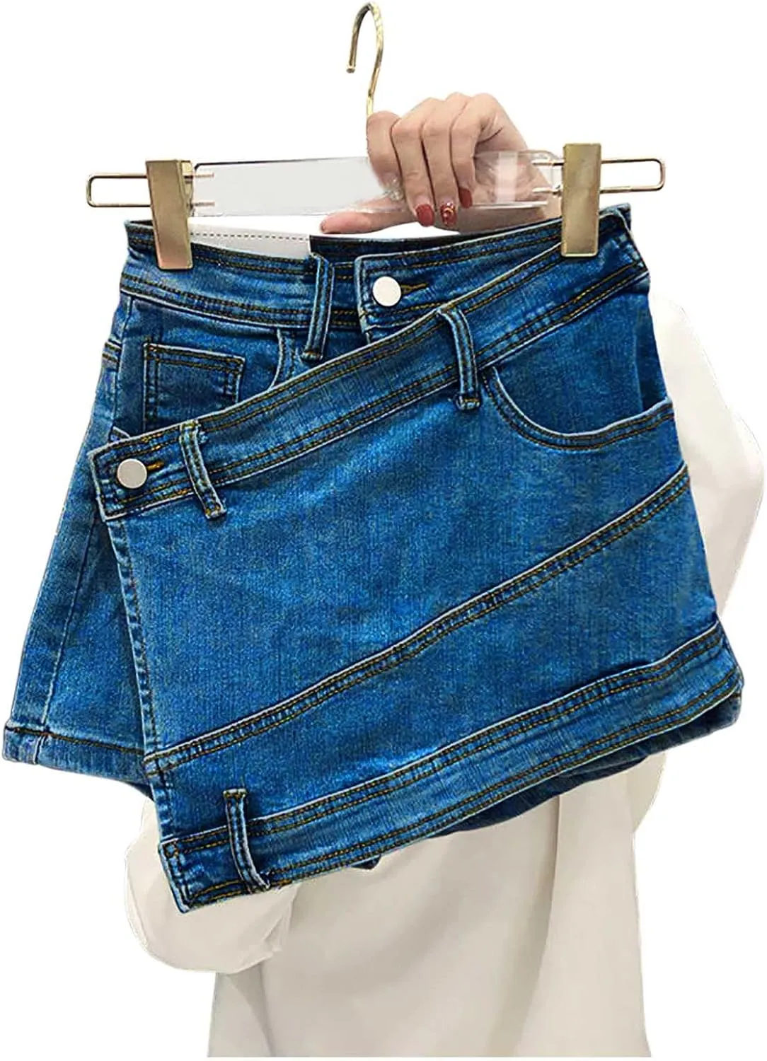 Women High Waisted Jeans Pencil Bodycon Short Cargo Denim Skirt Fashion Y2K Teen Girls Stretch Button A-Line Mini Skirt