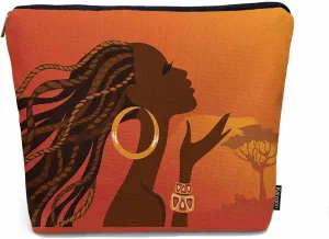 Women Makeup Organizer Bag African Woman Beautiful Black African Woman Flax Cosmetic Bag Makeup Bags Toiletry Bag Accessories Organizer Travel Bags For Home Bathroom Office Hotel Gym