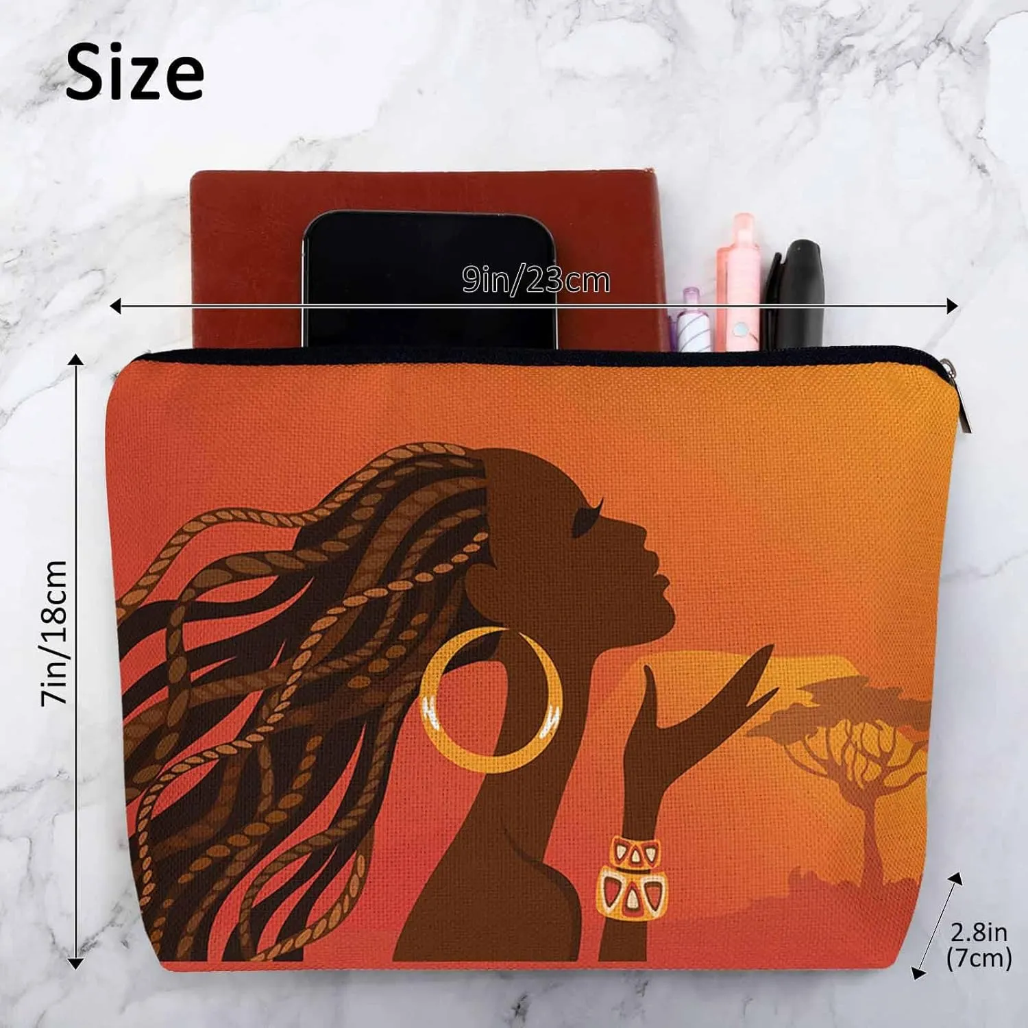 Women Makeup Organizer Bag African Woman Beautiful Black African Woman Flax Cosmetic Bag Makeup Bags Toiletry Bag Accessories Organizer Travel Bags For Home Bathroom Office Hotel Gym