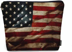 Women Makeup Organizer Bag American Flag Grunge USA Flag United Stats Of America Flax Cosmetic Bag Makeup Bags Toiletry Bag Accessories Organizer Travel Bags For Home Bathroom Office