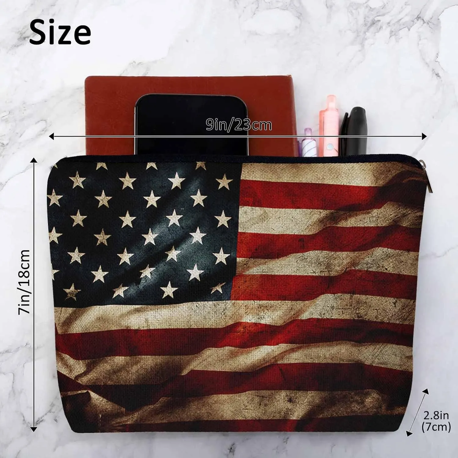 Women Makeup Organizer Bag American Flag Grunge USA Flag United Stats Of America Flax Cosmetic Bag Makeup Bags Toiletry Bag Accessories Organizer Travel Bags For Home Bathroom Office