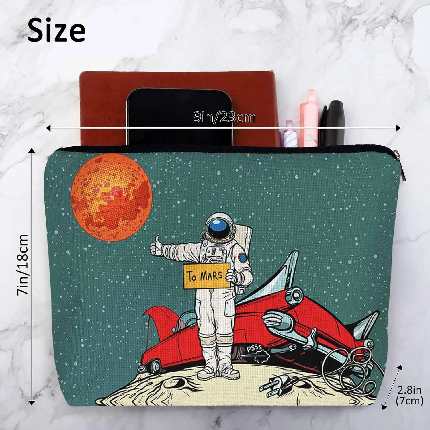 Women Makeup Organizer Bag Astronaut Cosmos Galaxy Space Astronaut Spaceship Flax Cosmetic Bag Makeup Bags Toiletry Bag Accessories Organizer Travel Bags For Home Bathroom Office Hotel Gym