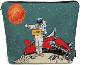 Women Makeup Organizer Bag Astronaut Cosmos Galaxy Space Astronaut Spaceship Flax Cosmetic Bag Makeup Bags Toiletry Bag Accessories Organizer Travel Bags For Home Bathroom Office Hotel Gym