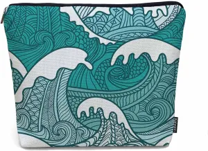 Women Makeup Organizer Bag Ocean Waves, Japanese Great Wave Ocean Sea Waves Flax Cosmetic Bag Makeup Bags Toiletry Bag Accessories Organizer Travel Bags For Home Bathroom Office Hotel Gym