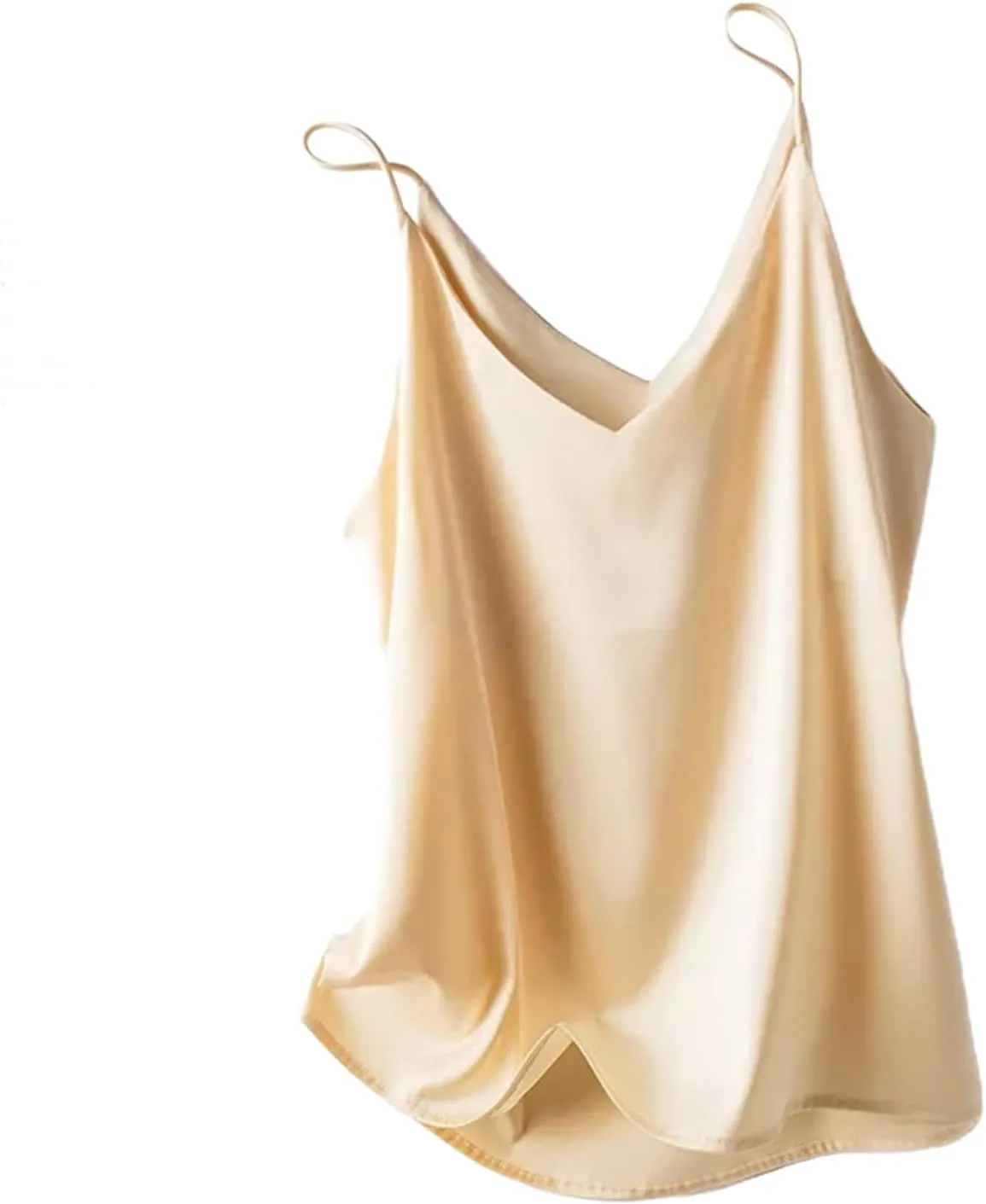 Women Silk Spaghetti Strap Scoop Neck Ribbed Tank Tops Slim Fitted Camisole Basic Sleeveless Shirts