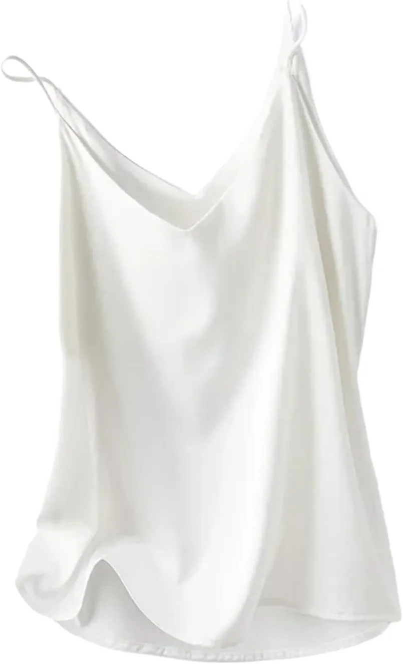 Women Silk Spaghetti Strap Scoop Neck Ribbed Tank Tops Slim Fitted Camisole Basic Sleeveless Shirts