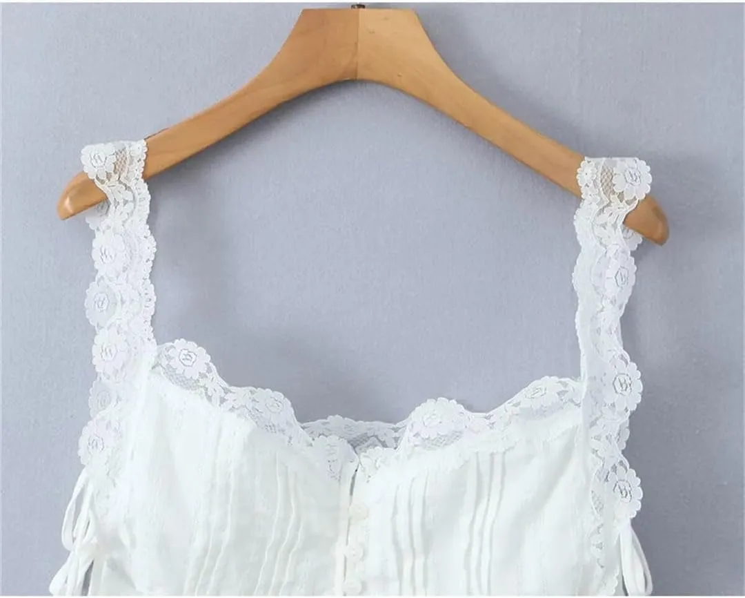 Women Spliced Lace Camisole Holiday Top Chic Cotton Tank Tops