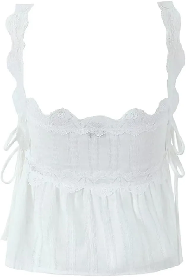 Women Spliced Lace Camisole Holiday Top Chic Cotton Tank Tops