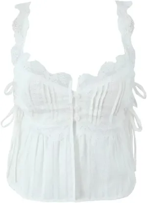 Women Spliced Lace Camisole Holiday Top Chic Cotton Tank Tops