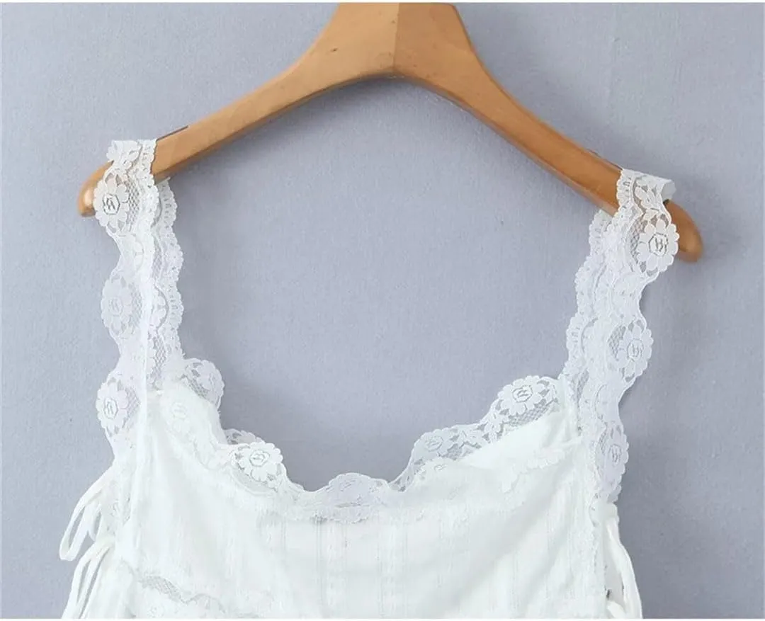 Women Spliced Lace Camisole Holiday Top Chic Cotton Tank Tops