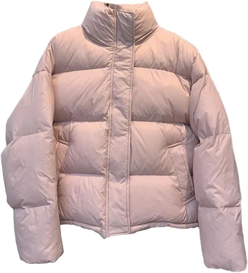 Women Stand Collar Down Cotton Padded Jacket Solid Loose Casual Thick Warm Jackets Coat