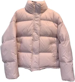 Women Stand Collar Down Cotton Padded Jacket Solid Loose Casual Thick Warm Jackets Coat
