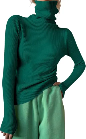 Women Turtleneck Sweaters Oversized Loose Fit Thumb Holes Sweater Trendy Warm Long Sleeve Ribbed Knit Pullover Jumper