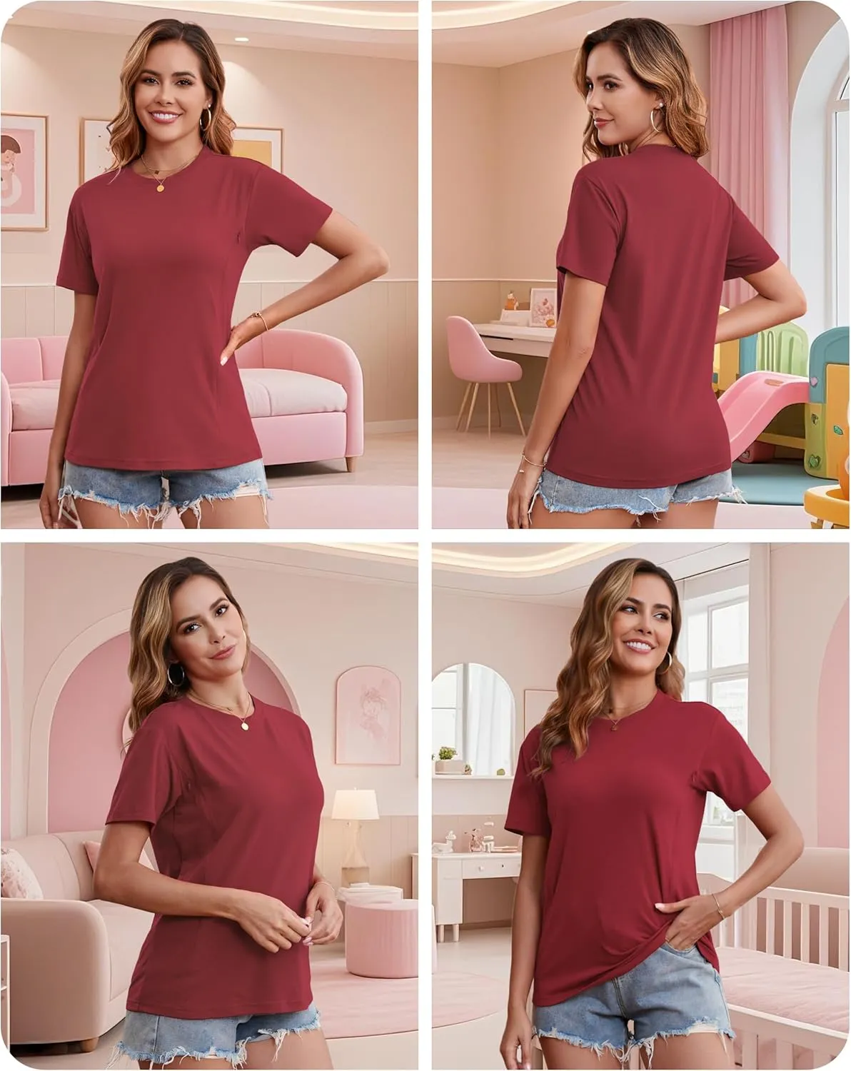 Women's 3-Pack Nursing Tops for Breastfeeding with Hidden Zippers Loose Fit Maternity Shirts