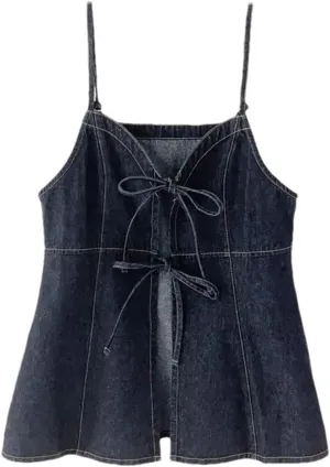 Women's Camisole Sleeveless Lace-Up Denim Slim Vest, Sexy Off-Shoulder Vest