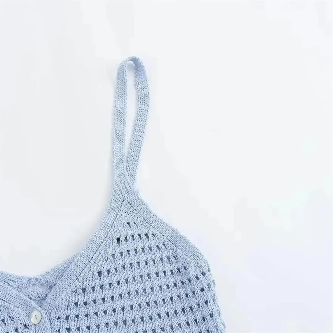 Womens Embroidered Hollow Knit Top Summer Sleeveless Bohemian Tank Solid V-Neck Camisole