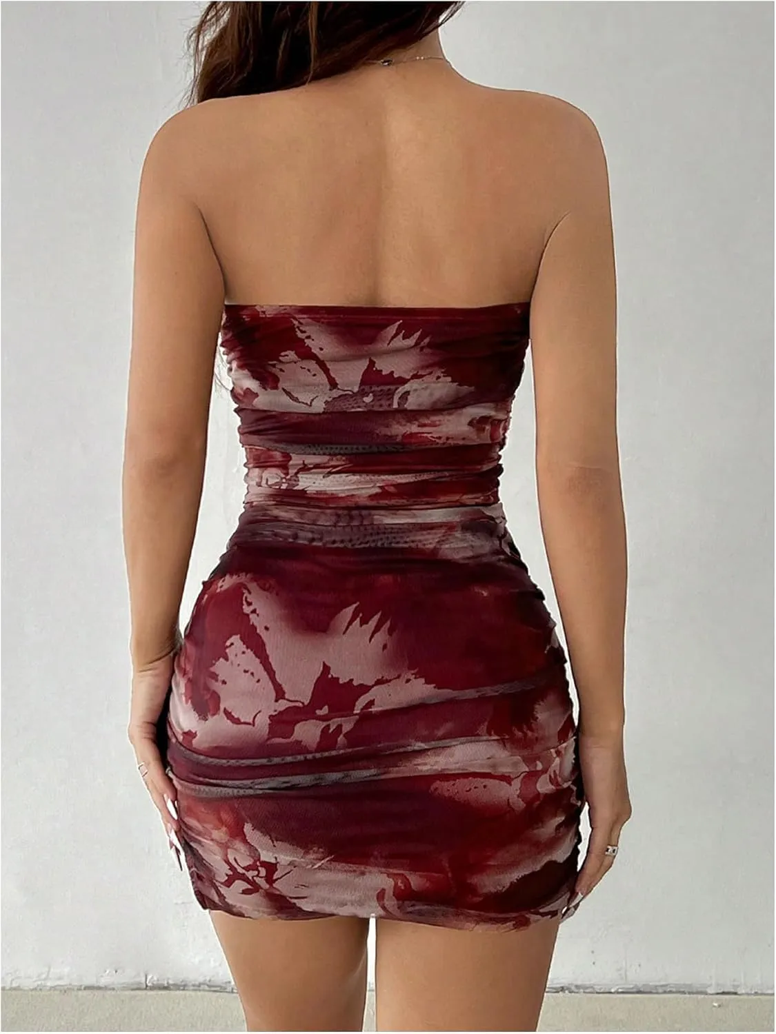 Women's Graphic Print Bodycon Dresses Slim Fit Ruched Mini Tube Dress Party Club Wear