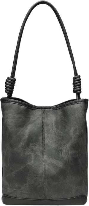 Womens Leather Bucket Bag Elegant Travel Tote for Vacation Commuting Outdoor Black