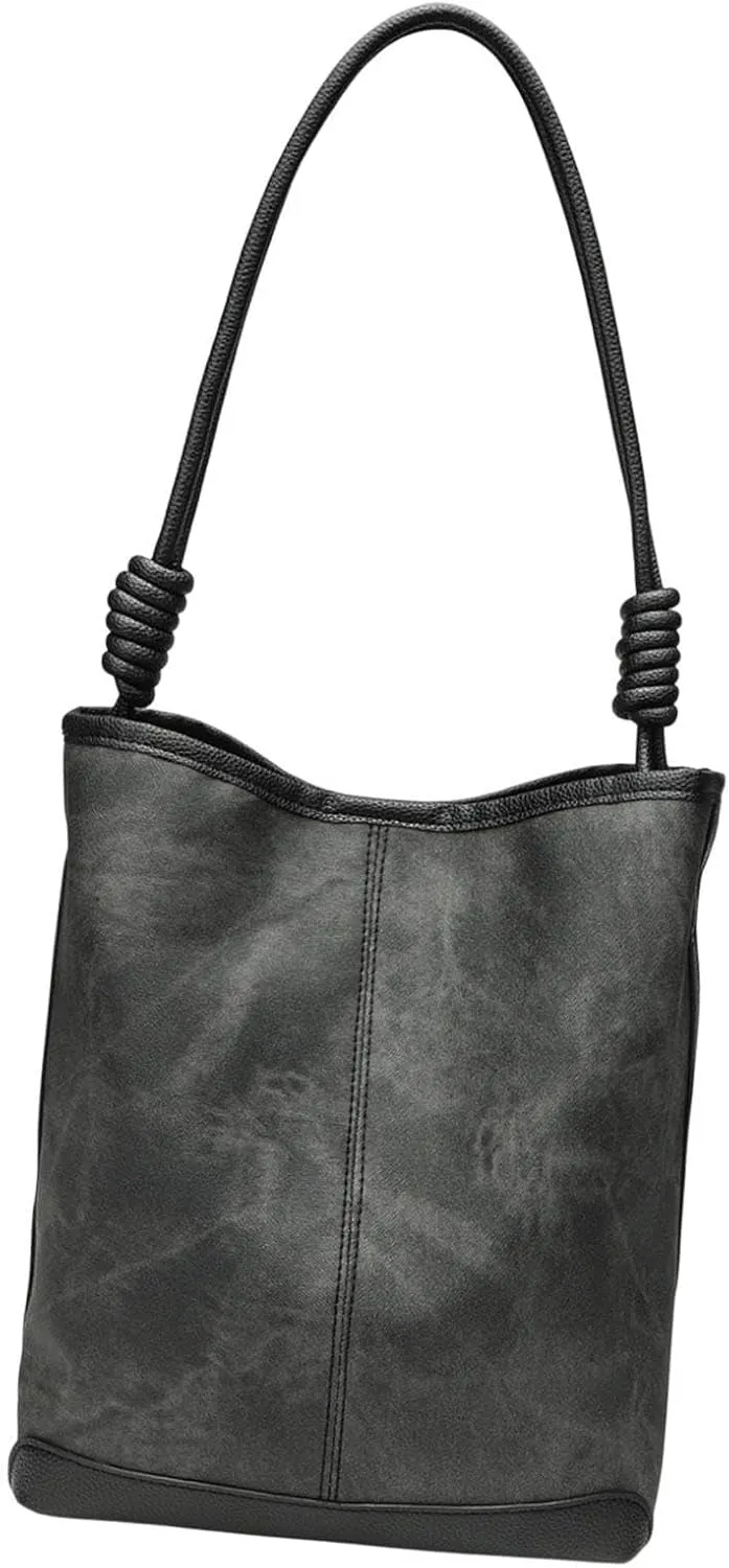 Womens Leather Bucket Bag Lightweight Large Capacity Tote Bag for Commuting Work