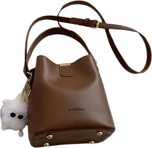 Women's Leather Bucket Bag Shoulder Purse Stylish Large Capacity Top Handle Handbag Hobo Bag for Vacation Commuting Work