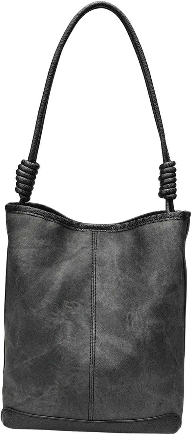 Womens Leather Bucket Bag Stylish Travel Tote Bag for Work Vacation Outdoor