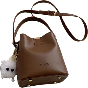 Women's Leather Bucket Bag Top Handle Handbag Shopping Bag Satchel Fashion Shoulder Purse Crossbody Bag for Vacation Work Brown