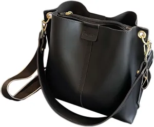 Womens Leather Shoulder Bag Lightweight Handbag Satchel Travel Tote Bag Black