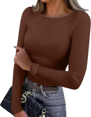 Women's Long Sleeve Fleece Lined Thermal Underwear Lightweight Crew Neck Baselayer Shirt Premium Comfort Winter Tops