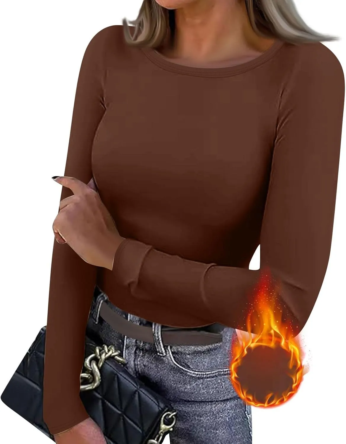 Women's Long Sleeve Fleece Lined Thermal Underwear Lightweight Crew Neck Baselayer Shirt Premium Comfort Winter Tops