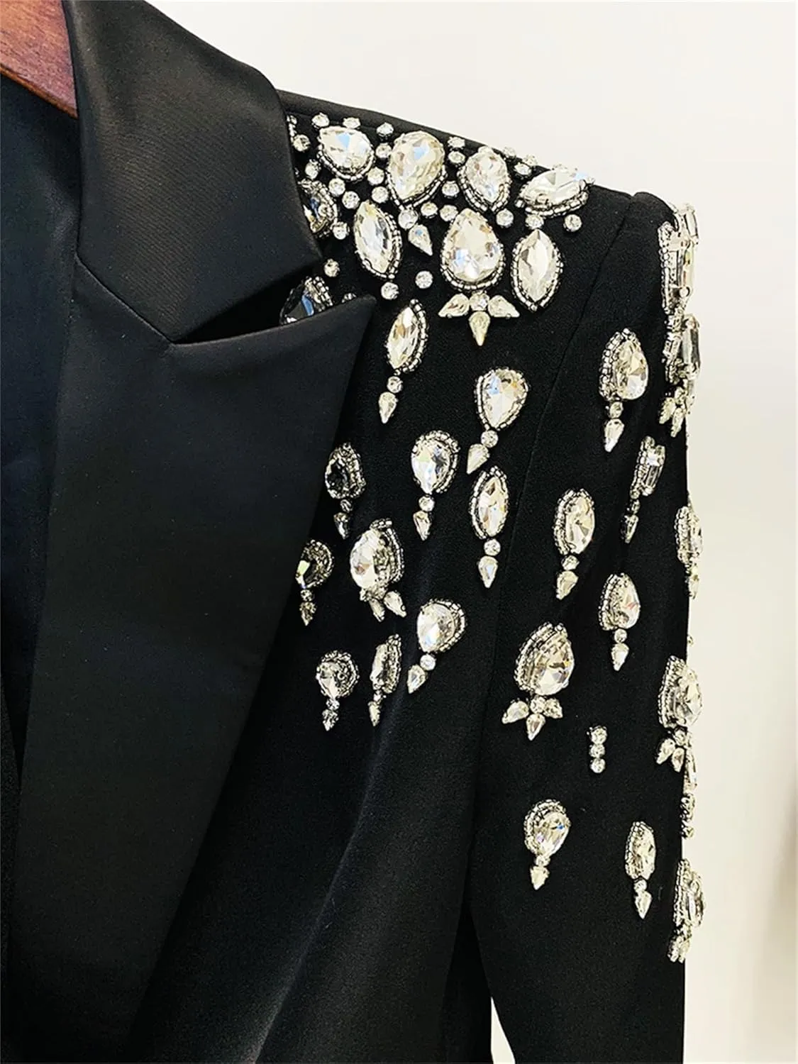 Women's Luxury Outwear Embroidery Flares Diamond Blazer Jackets Long Sleeve Long Blazer Dress Coat