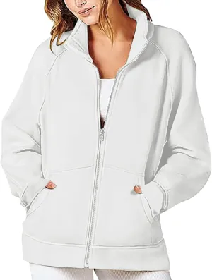 Womens Oversized Sweatshirts No Hood Long Sleeve Zipper 2024 Trendy Sweatshirt Jackets Pullovers Comfort Clothes