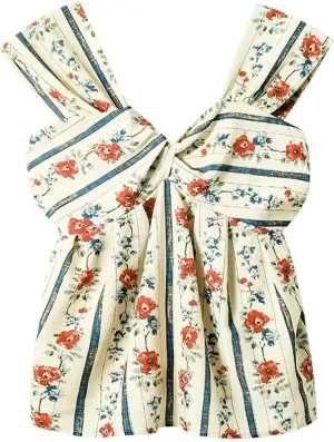 Womens Retro Floral Sleeveless Camisole Vest Summer Sexy V-Neck Short Slim Backless Tank Tops