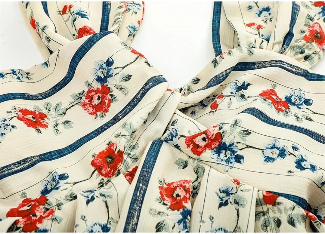 Womens Retro Floral Sleeveless Camisole Vest Summer Sexy V-Neck Short Slim Backless Tank Tops