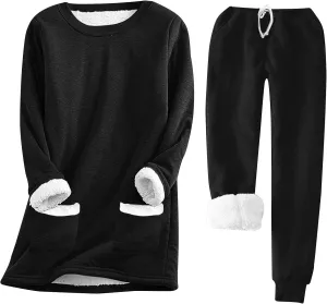Women's Sherpa Lined Pullover Fleece Crewneck Sweatshirts Cute Winter Warm Fuzzy Sweaters Casual Loungewear