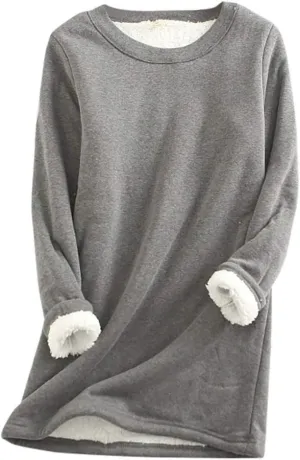 Womens Sherpa Lined Sweatshirt Solid Color Thermal Underwear Tops Fleece Sweater Winter Tops for Women