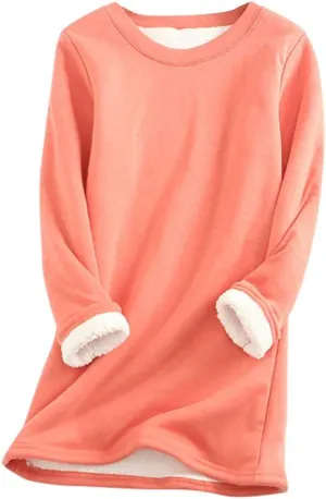 Womens Sherpa Lined Sweatshirt Solid Color Thermal Underwear Tops Fleece Sweater Winter Tops for Women