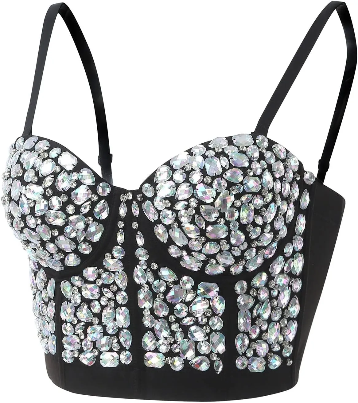 Womens Sleeveless Camisole Summer Bustier Crop Tops Rhinestone Design Casual Club Party Glitter Corset Top