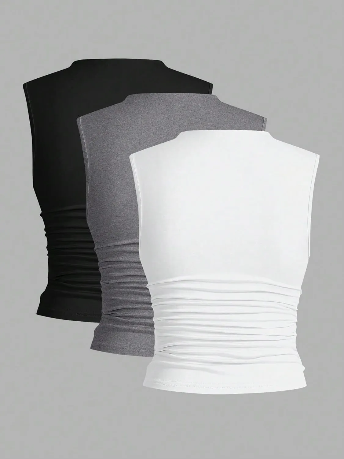 Womens Sleeveless Camisole Tank Tops Blouse Solid Color Crew Neck Ruffle Trim Sleeveless Tank Tops