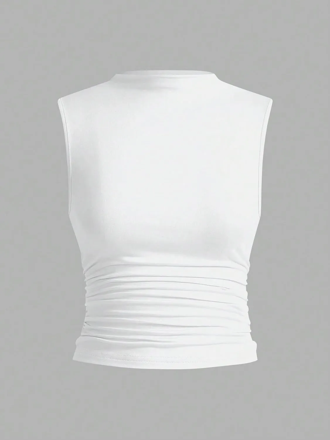 Womens Sleeveless Camisole Tank Tops Blouse Solid Color Crew Neck Ruffle Trim Sleeveless Tank Tops