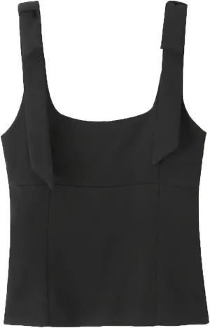 Women's Solid Color Bow Square Neck Camisole Tops Summer Sleeveless Street Side Zipper Slim Fit Tops