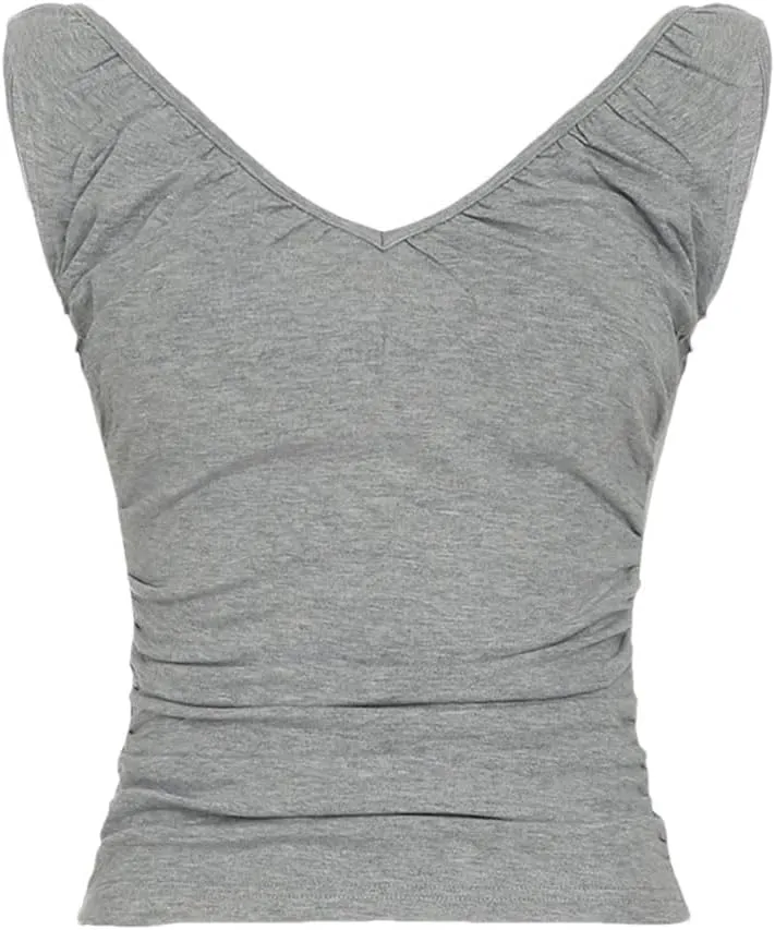 Women's Solid Color Casual Round Neck Cotton Pleated Slim Fit Camisole